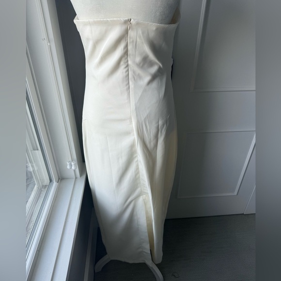 Strapless Gathered Midi Dress Sexy Straight Neck Back Slit Female Dresses - Picture 5 of 7